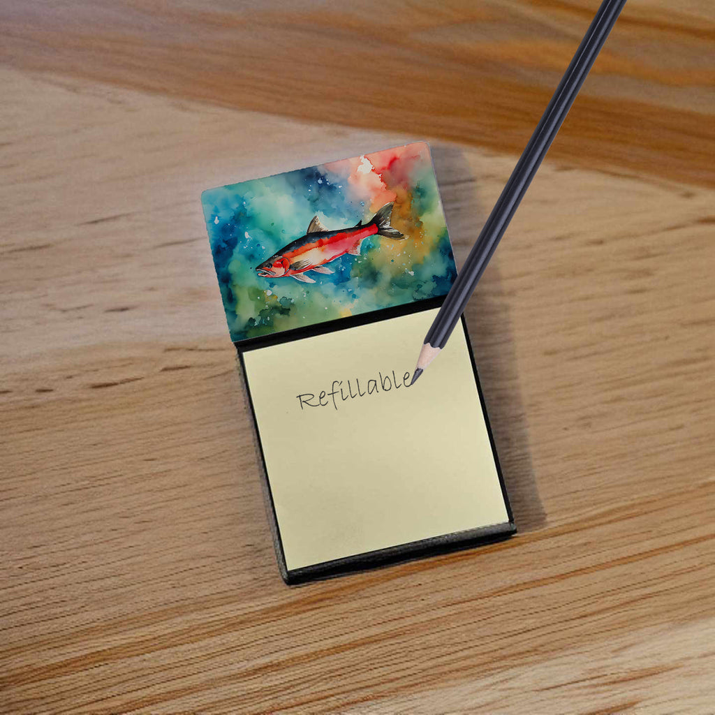 Salmon Watercolor Sticky Note Holder Refillable Dispenser Desk Accessory 3x3 Pad Gift