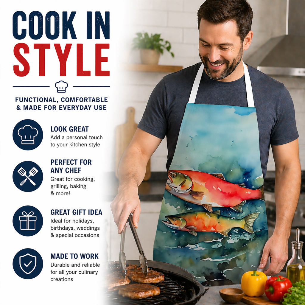 Salmon Apron Cooking Kitchen Server Baking Crafts Gardening for Adult Women Men, Unisex, Large, Multicolor