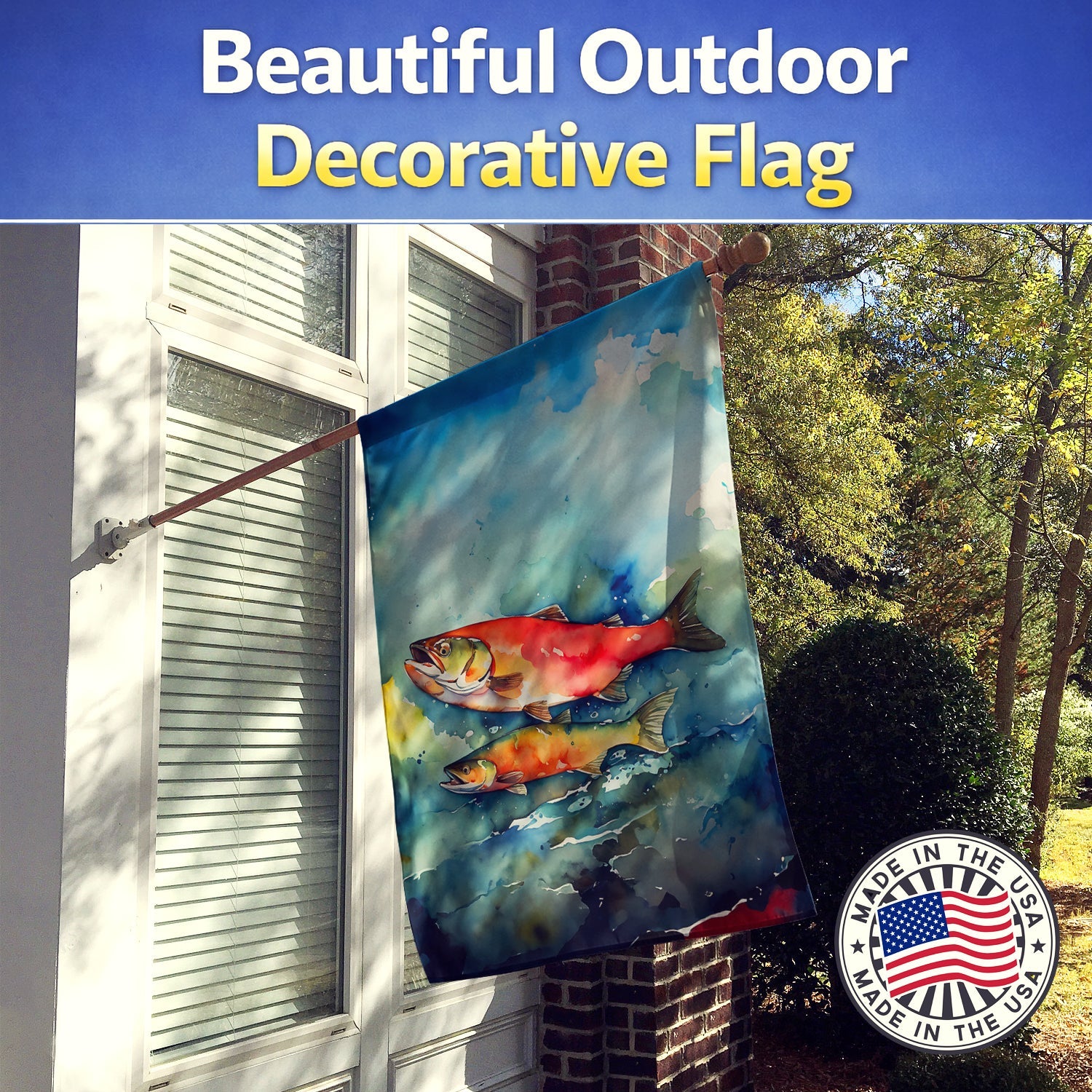 Salmon House Flag 28x40 Porch Sleeve Pole Decorative Outside Yard Banner Artwork Wall Hanging, Polyester