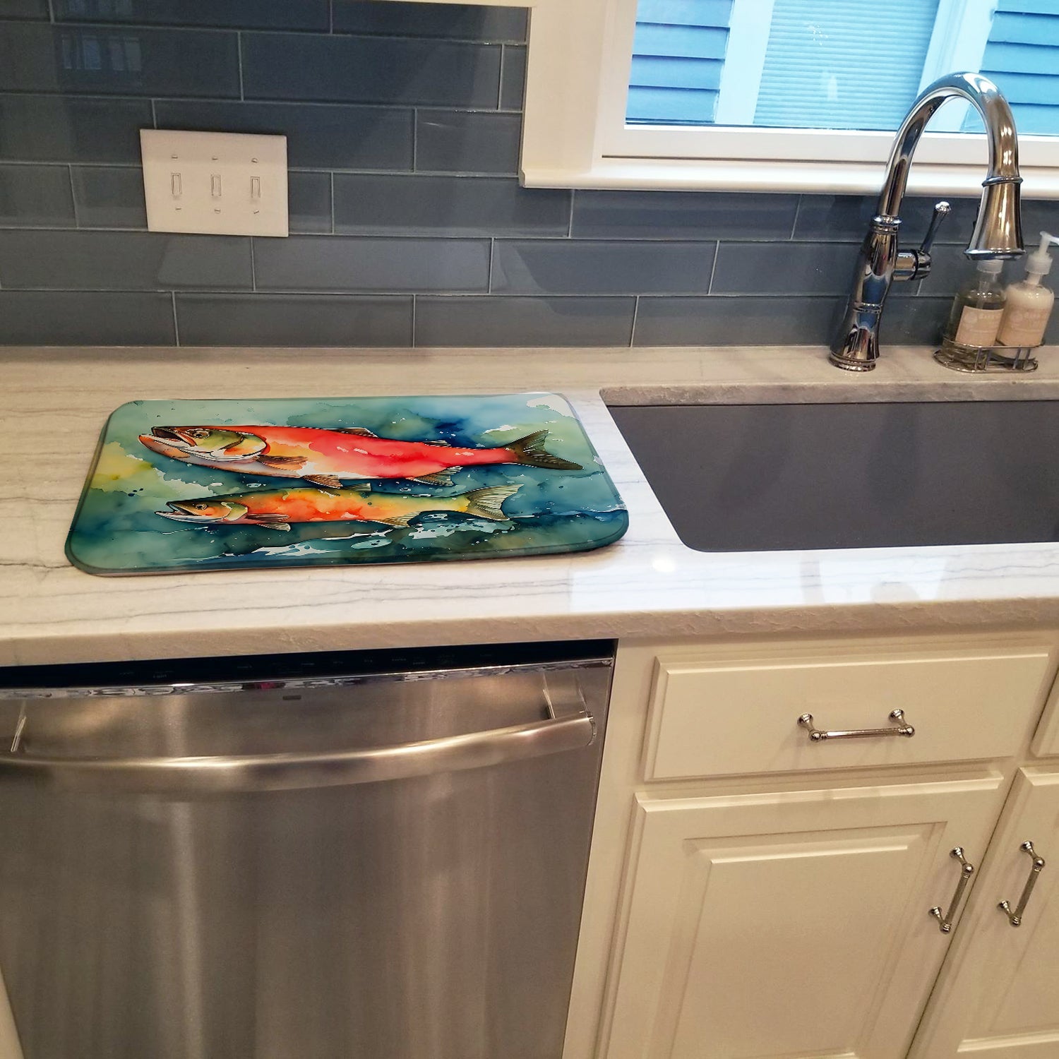 Salmon Dish Drying Mat Absorbent Dish Drying Mat Pad for Kitchen Counter Dish Drainer Mat for Countertop, 14 x 21", Multicolor