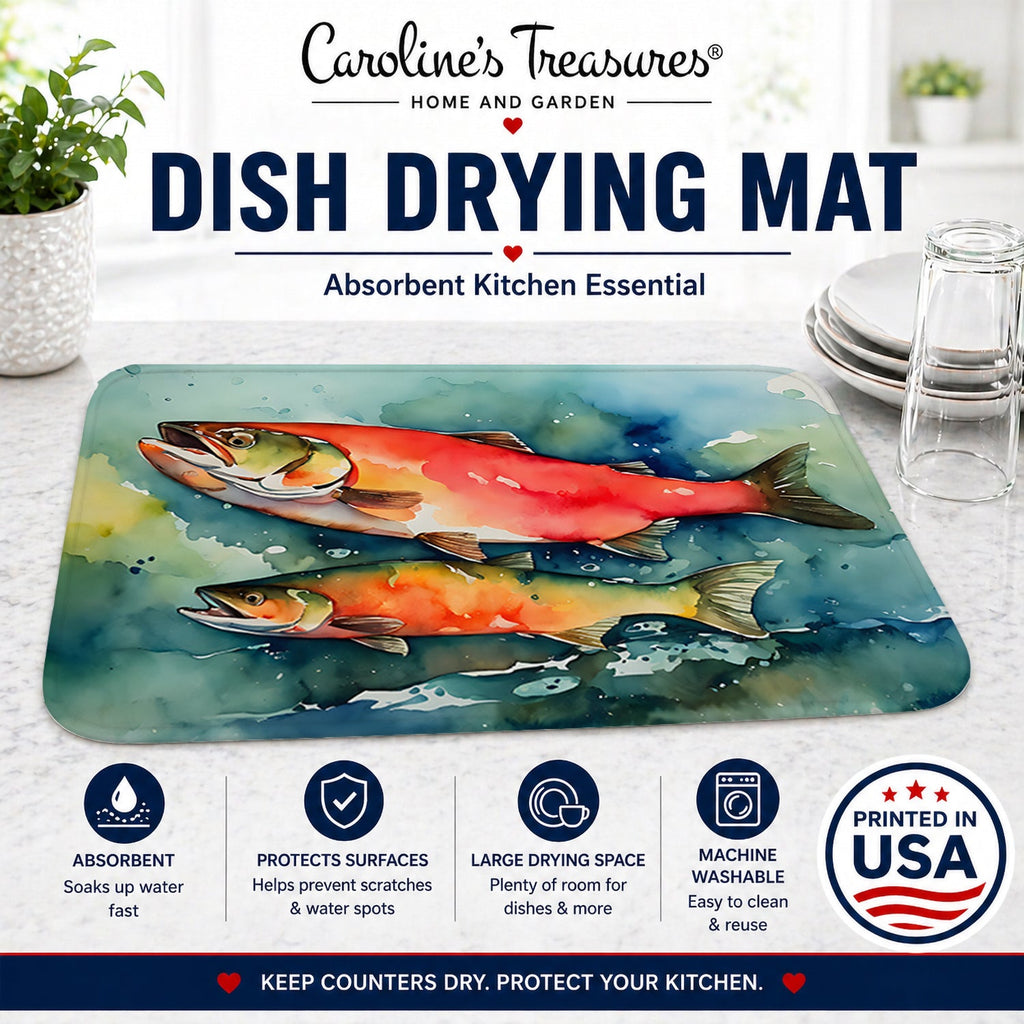 Salmon Dish Drying Mat Absorbent Dish Drying Mat Pad for Kitchen Counter Dish Drainer Mat for Countertop, 14 x 21", Multicolor