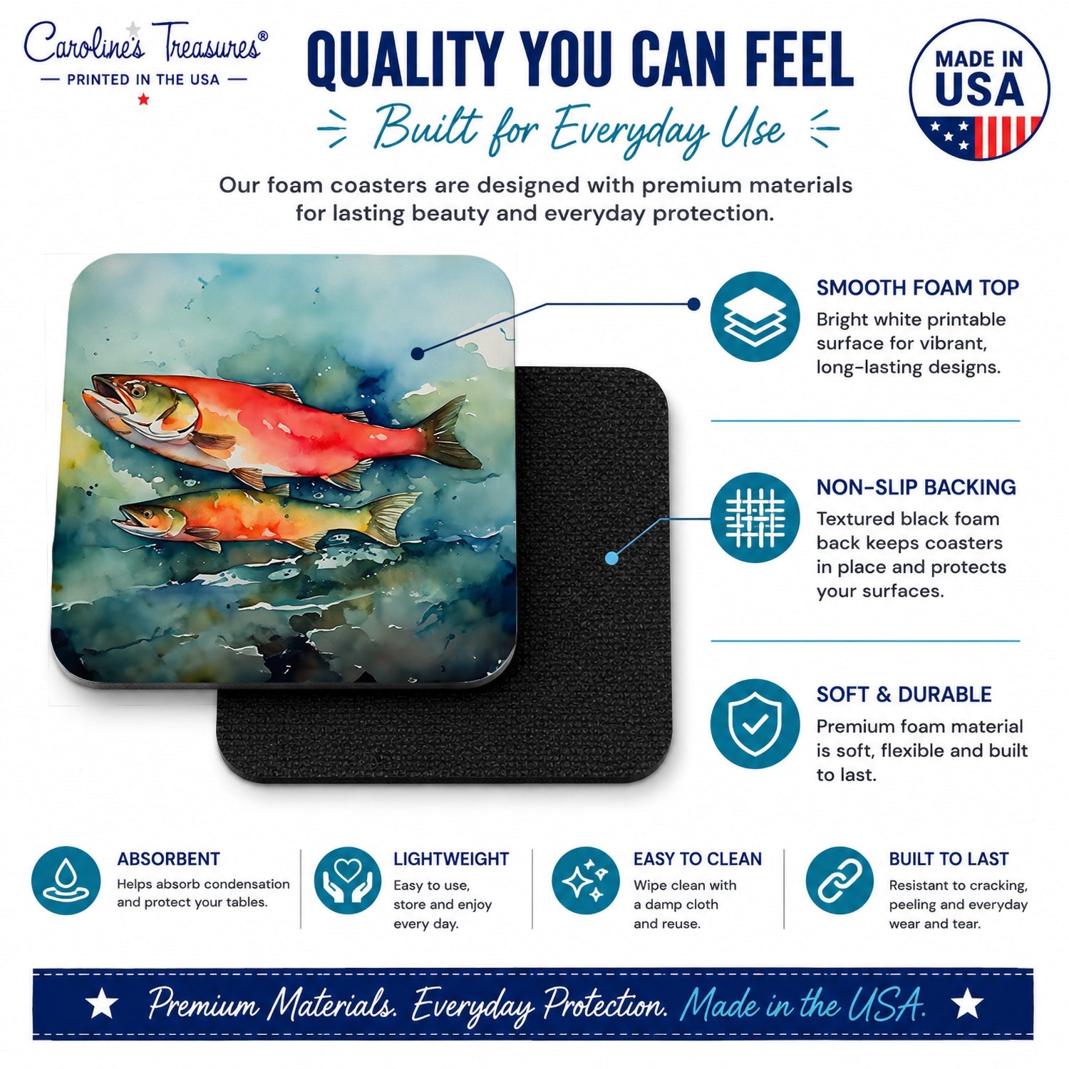 Salmon Foam Coasters Set of 4 Cup Coasters for Indoor Outdoor, Tabletop Protection, Anti Slip, Mouse pad Material