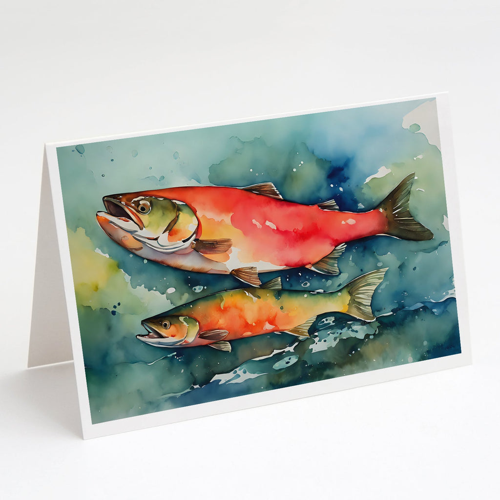Salmon Greeting Cards Pack of 8 Blank Cards with Envelopes Whimsical A7 Size 5x7