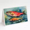 Salmon Greeting Cards Pack of 8 Blank Cards with Envelopes Whimsical A7 Size 5x7