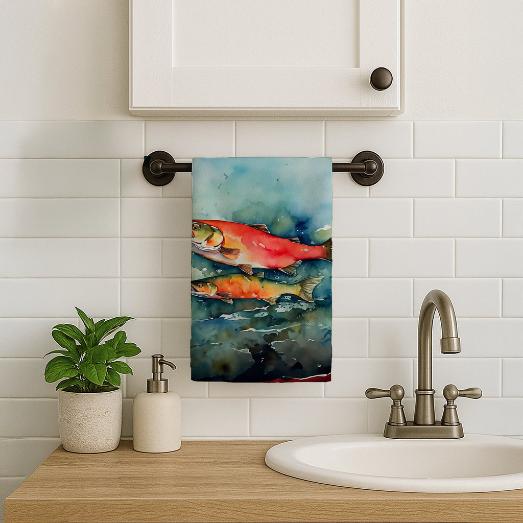 Salmon Kitchen Towel Velour Plush Front and Cotton Loop Back Machine Washable