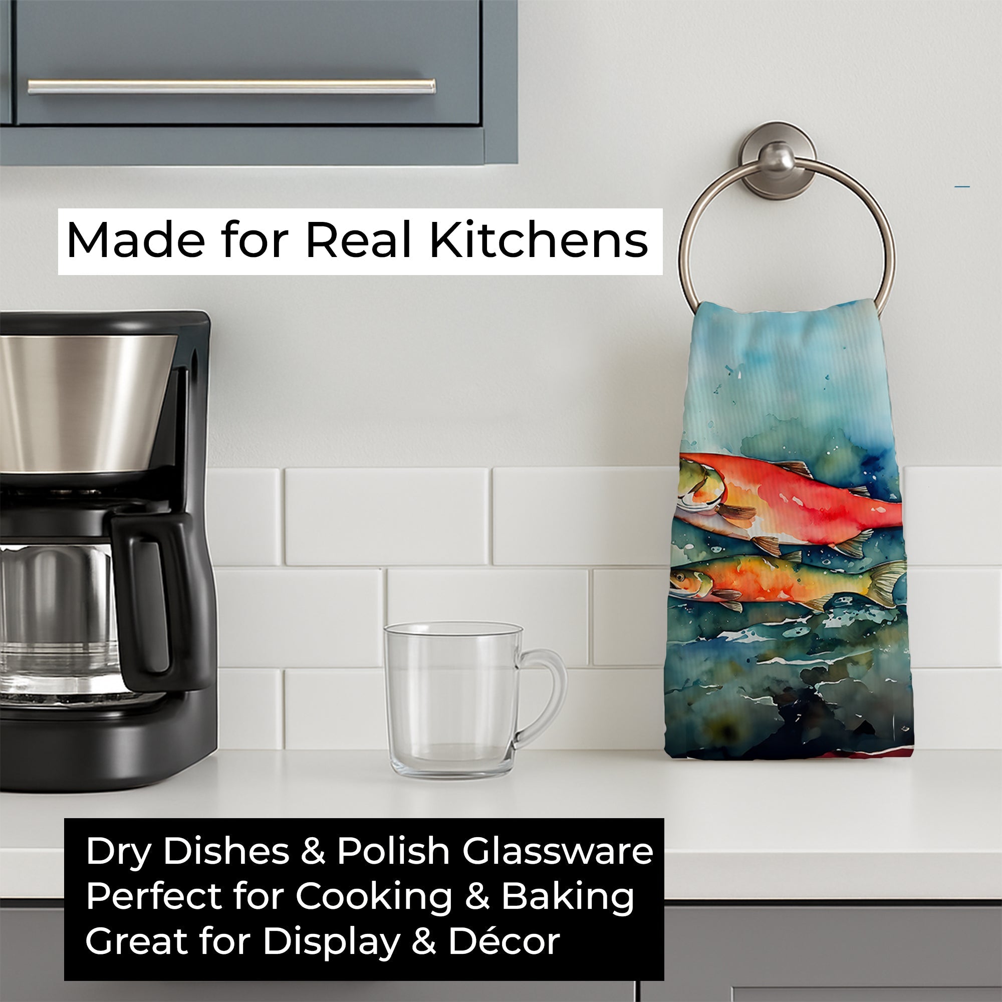 Salmon Kitchen Towel Velour Plush Front and Cotton Loop Back Machine Washable