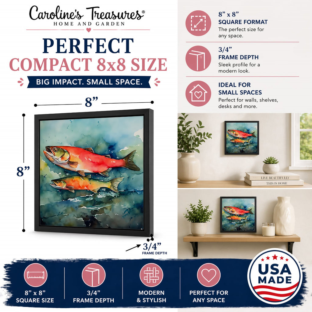Salmon Framed Metal Print Bathroom, Kitchen, Office, Home Decor Wall Art Ready to Hang, Square, 8X8