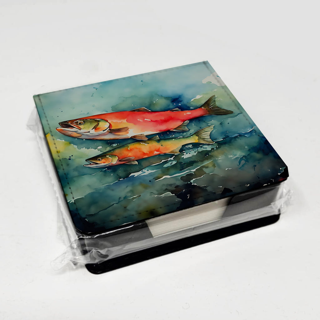 Salmon PU Leather Note Paper Holder with Artist-Designed Cover, Desk Accessory, Office Gift