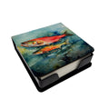 Salmon PU Leather Note Paper Holder with Artist-Designed Cover, Desk Accessory, Office Gift