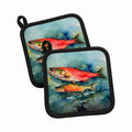 Salmon Pot Holder Set of 2 Heat Resistant Quilted Hot Pads 7.5 x 7.5 Inch, Insulated Kitchen Trivets for Cooking & Baking