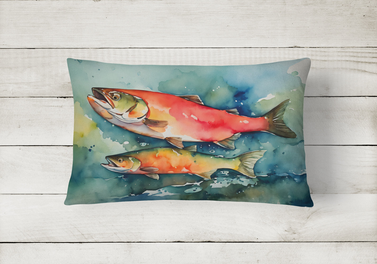 Salmon Decorative Throw Pillow 12x16 Indoor Outdoor Accent Cushion, Fabric Cover with Insert for Sofa, Bed, Porch & Living Room
