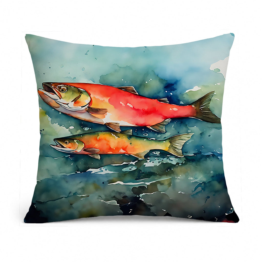 Salmon Decorative Throw Pillow 14x14 Indoor Outdoor Accent Cushion, Fabric Cover with Insert for Sofa, Bed, Porch & Living Room