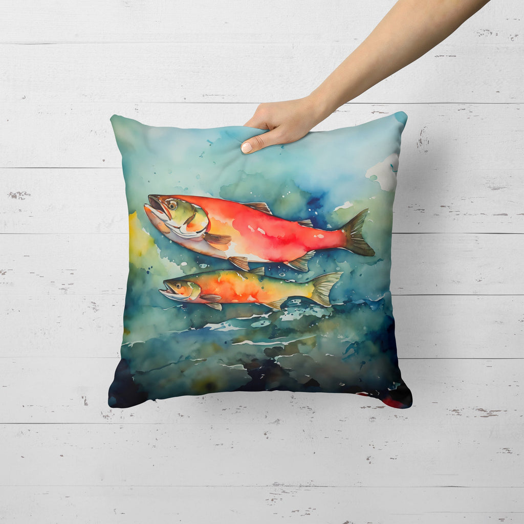 Salmon Decorative Throw Pillow 18x18 Indoor Outdoor Accent Cushion, Fabric Cover with Insert for Sofa, Bed, Porch & Living Room