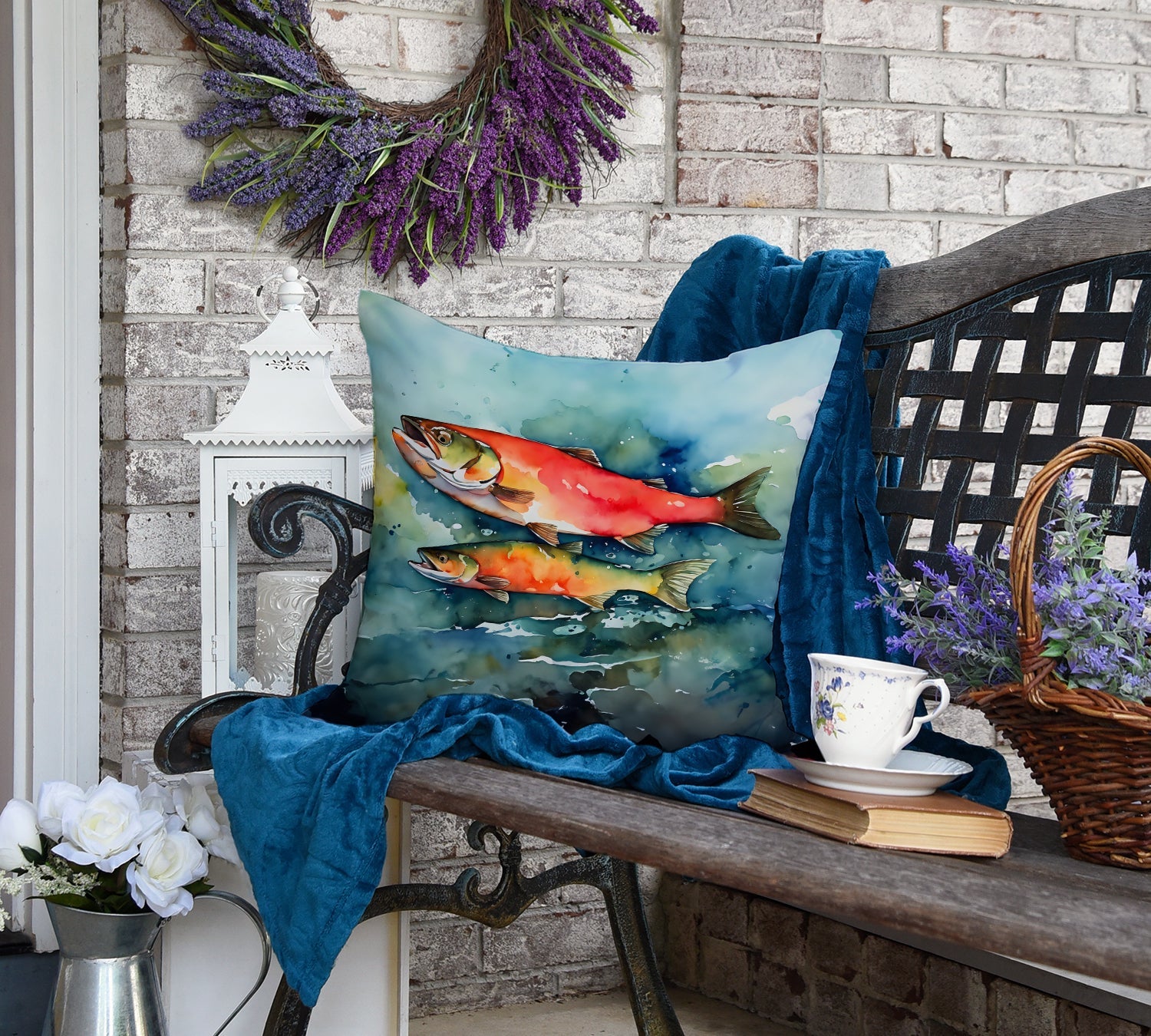 Salmon Decorative Throw Pillow 18x18 Indoor Outdoor Accent Cushion, Fabric Cover with Insert for Sofa, Bed, Porch & Living Room