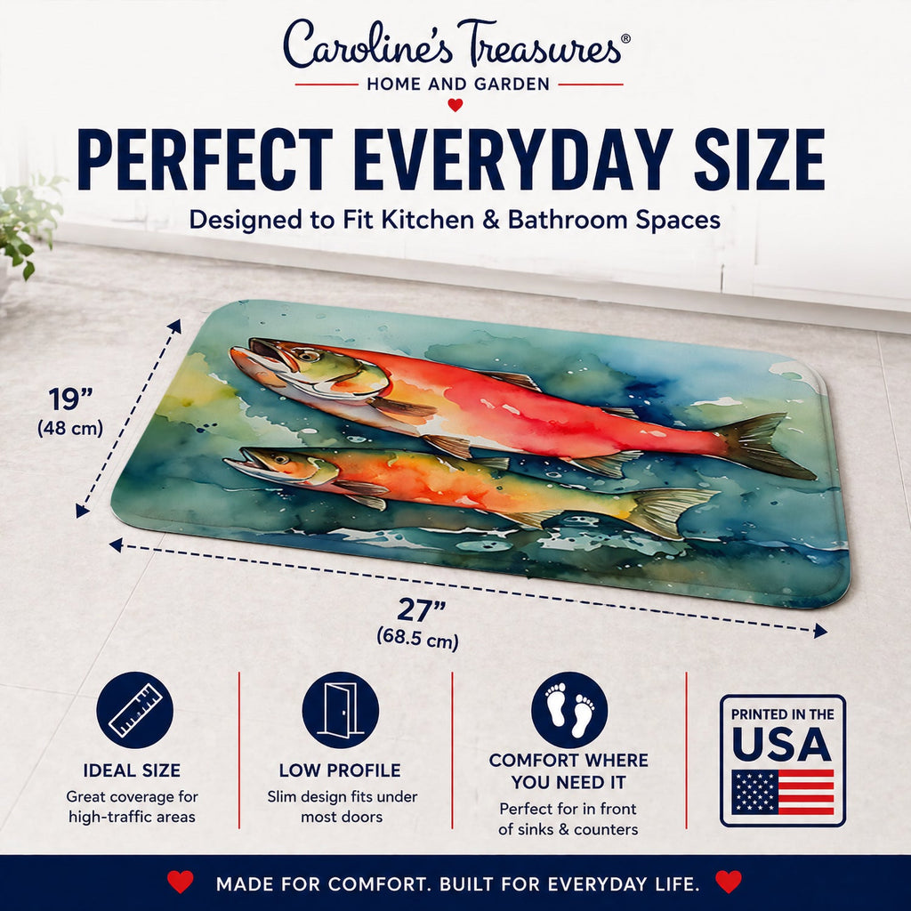 Salmon Memory Foam Kitchen Mat Machine Washable Anti-Fatigue Cushion Comfort Bath or Kitchen Rug