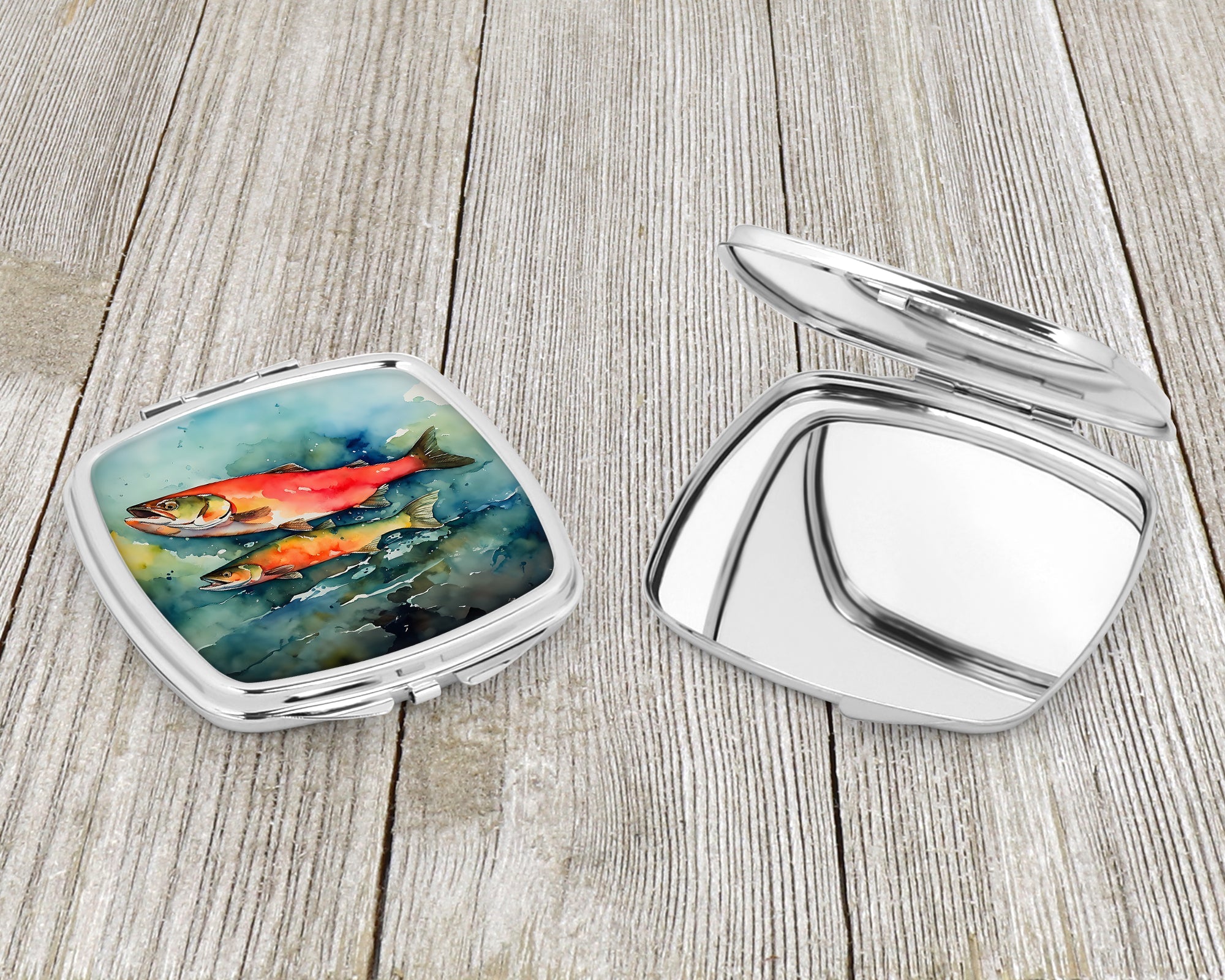 Salmon Compact Mirror Decorative Travel Makeup Mirror for Women Girls Gifts Pocket Makeup Mirror Folding Handheld
