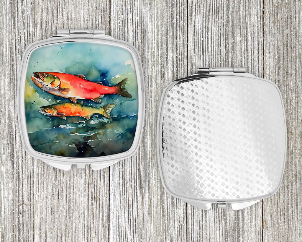 Salmon Compact Mirror Decorative Travel Makeup Mirror for Women Girls Gifts Pocket Makeup Mirror Folding Handheld