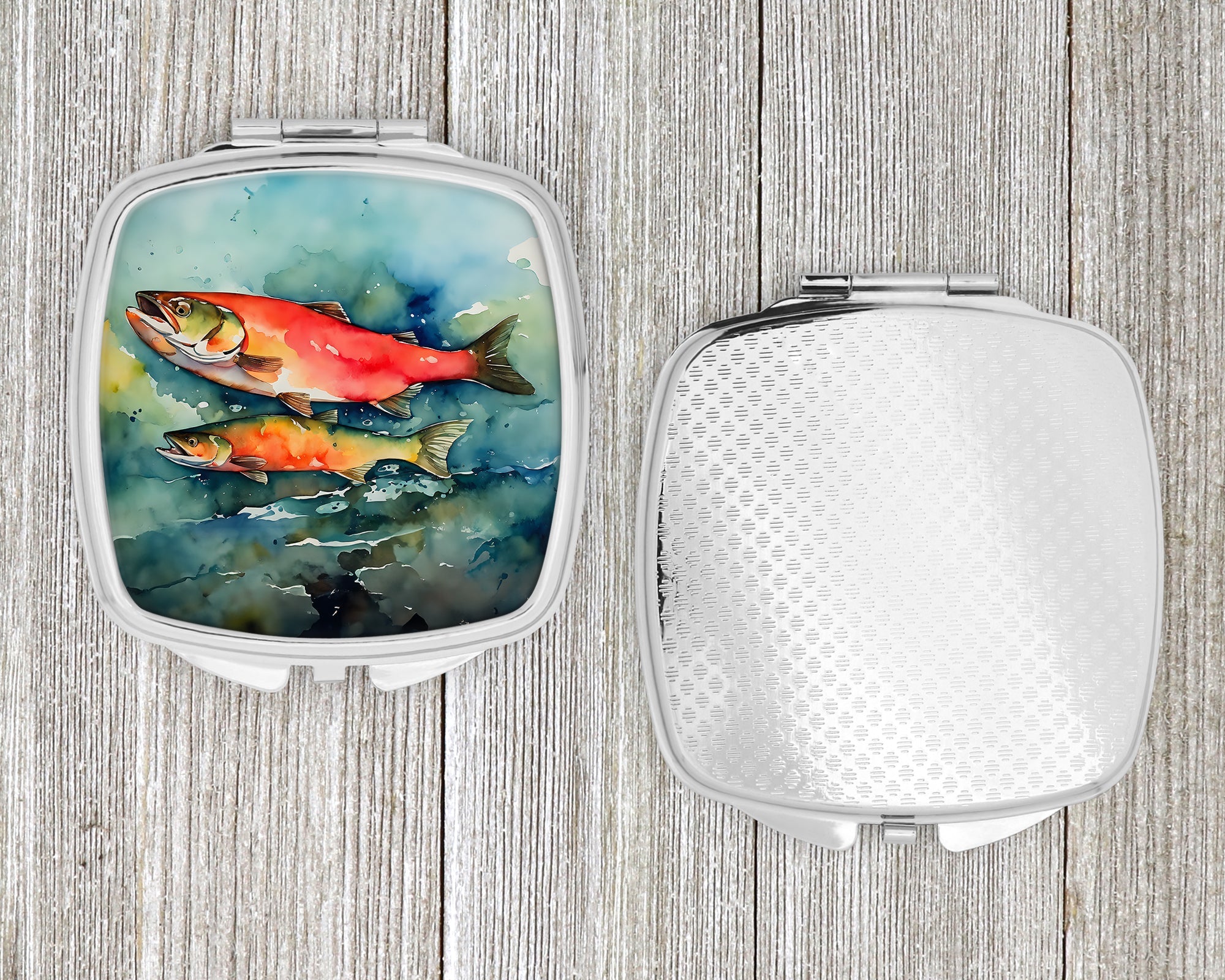Salmon Compact Mirror Decorative Travel Makeup Mirror for Women Girls Gifts Pocket Makeup Mirror Folding Handheld