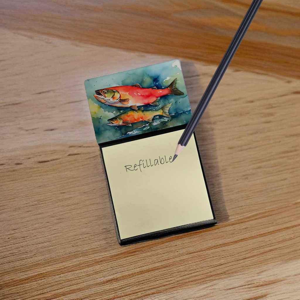 Salmon Watercolor Sticky Note Holder Refillable Dispenser Desk Accessory 3x3 Pad Gift
