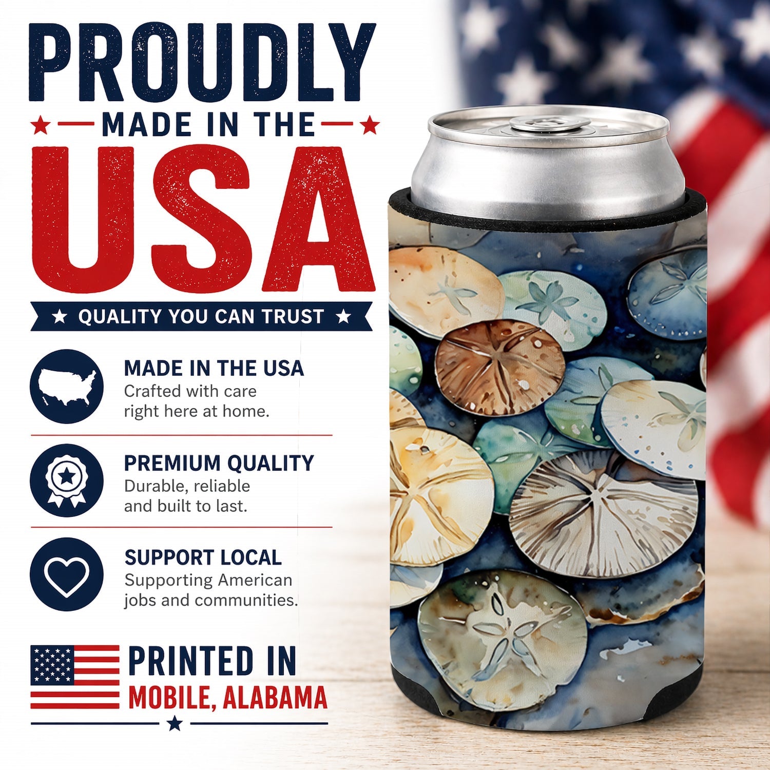 Sand Dollars Can or Bottle Hugger Cooler Sleeve for Standard 12 oz Cans, Insulated Foam Beer & Soda Can Hugger Reusable