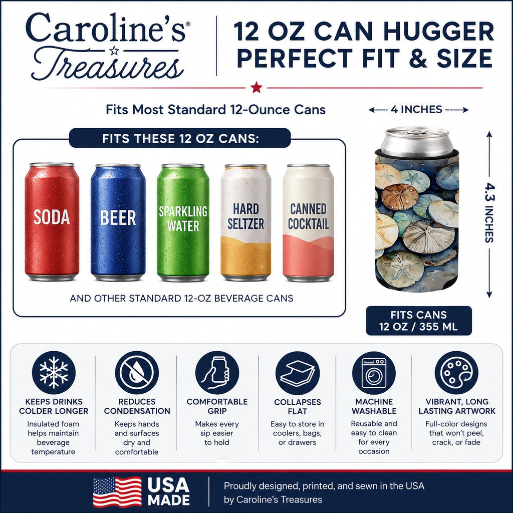Sand Dollars Can or Bottle Hugger Cooler Sleeve for Standard 12 oz Cans, Insulated Foam Beer & Soda Can Hugger Reusable