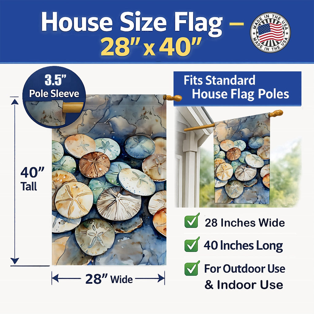 Sand Dollars House Flag 28x40 Porch Sleeve Pole Decorative Outside Yard Banner Artwork Wall Hanging, Polyester