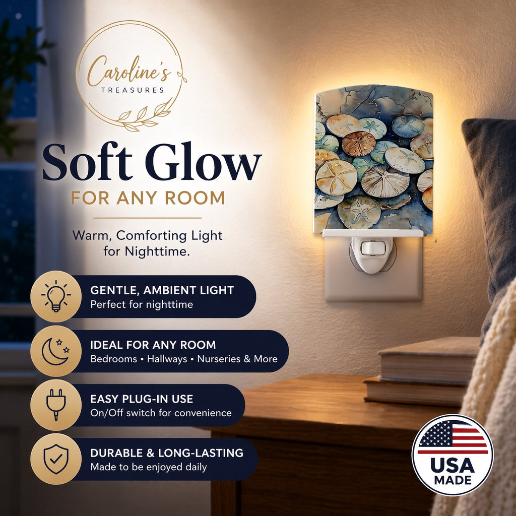 Sand Dollars Ceramic Night Light Compact, UL-Certified, Ideal for Bedroom, Bathroom, Nursery, Hallway, Kitchen, 6x4x3, Multicolor
