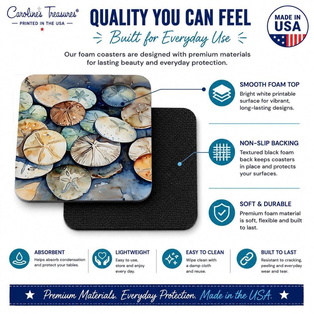 Sand Dollars Foam Coasters Set of 4 Cup Coasters for Indoor Outdoor, Tabletop Protection, Anti Slip, Mouse pad Material