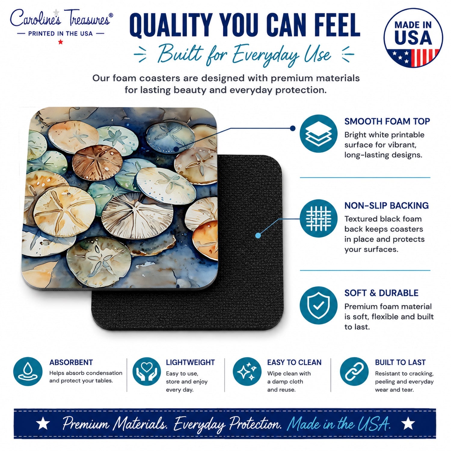 Sand Dollars Foam Coasters Set of 4 Cup Coasters for Indoor Outdoor, Tabletop Protection, Anti Slip, Mouse pad Material