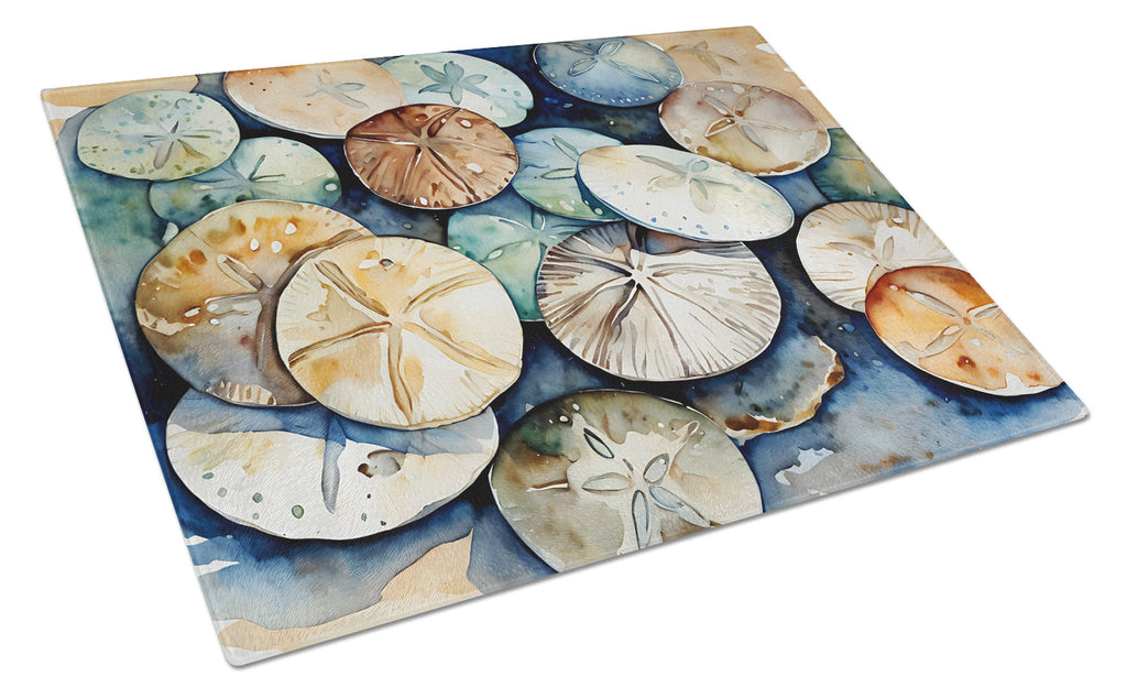 Sand Dollars Cutting Board Tempered Glass Kitchen Cutting Surface, Heat Resistant Chopping, Non-Slip Feet, Food Prep & Serving