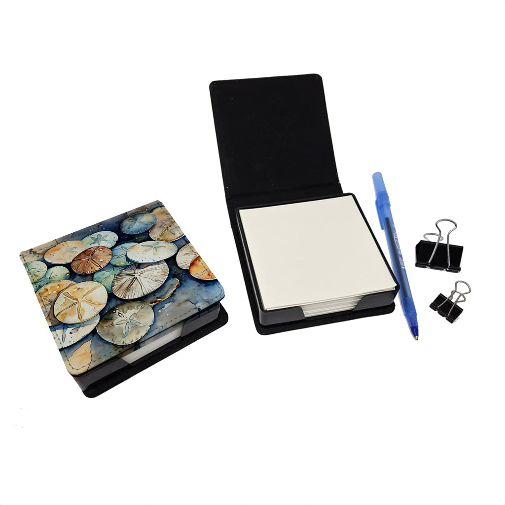 Sand Dollars PU Leather Note Paper Holder with Artist-Designed Cover, Desk Accessory, Office Gift