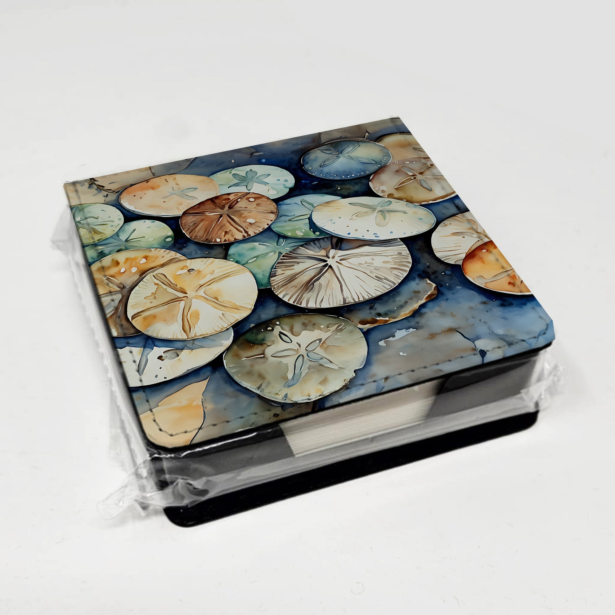 Sand Dollars PU Leather Note Paper Holder with Artist-Designed Cover, Desk Accessory, Office Gift