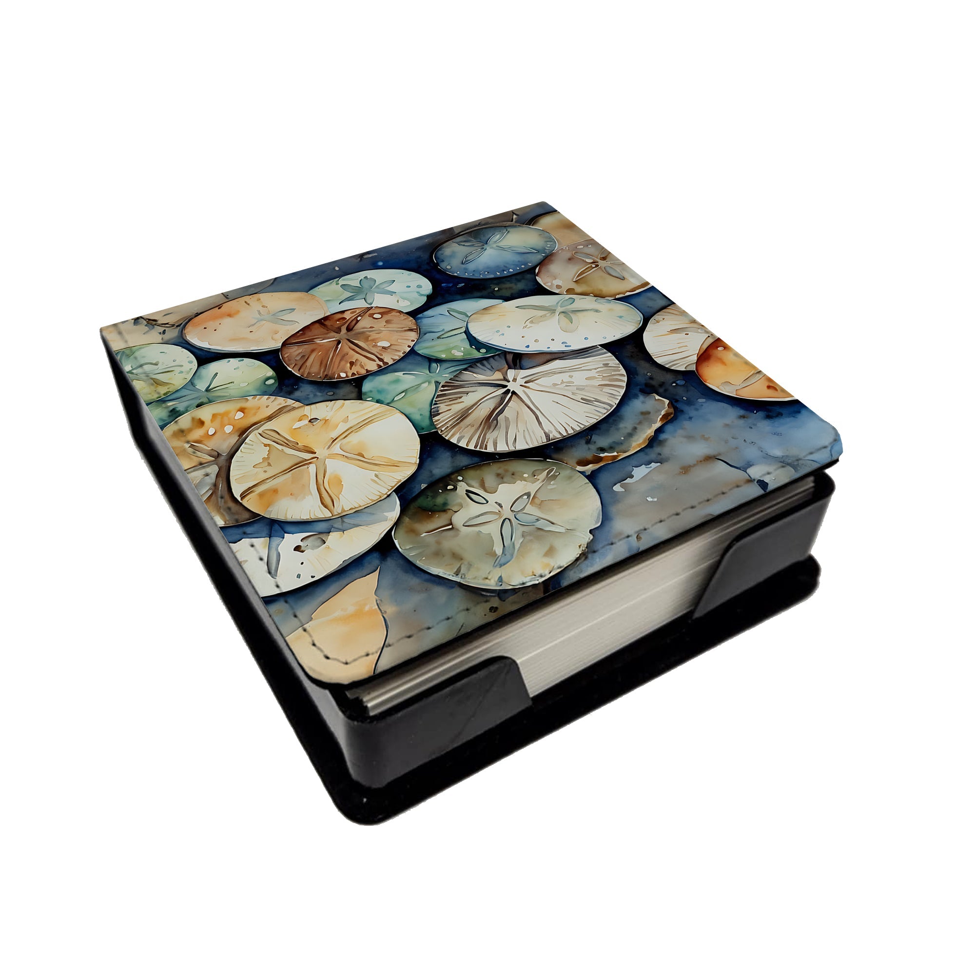 Sand Dollars PU Leather Note Paper Holder with Artist-Designed Cover, Desk Accessory, Office Gift