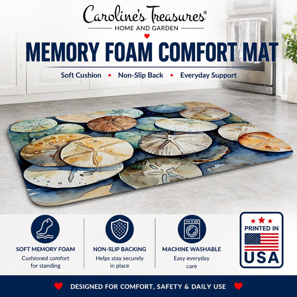 Sand Dollars Memory Foam Kitchen Mat Machine Washable Anti-Fatigue Cushion Comfort Bath or Kitchen Rug