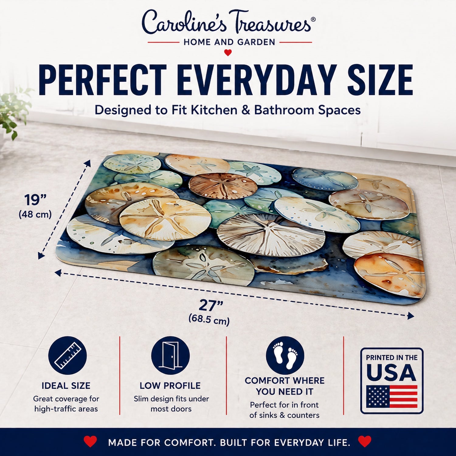 Sand Dollars Memory Foam Kitchen Mat Machine Washable Anti-Fatigue Cushion Comfort Bath or Kitchen Rug