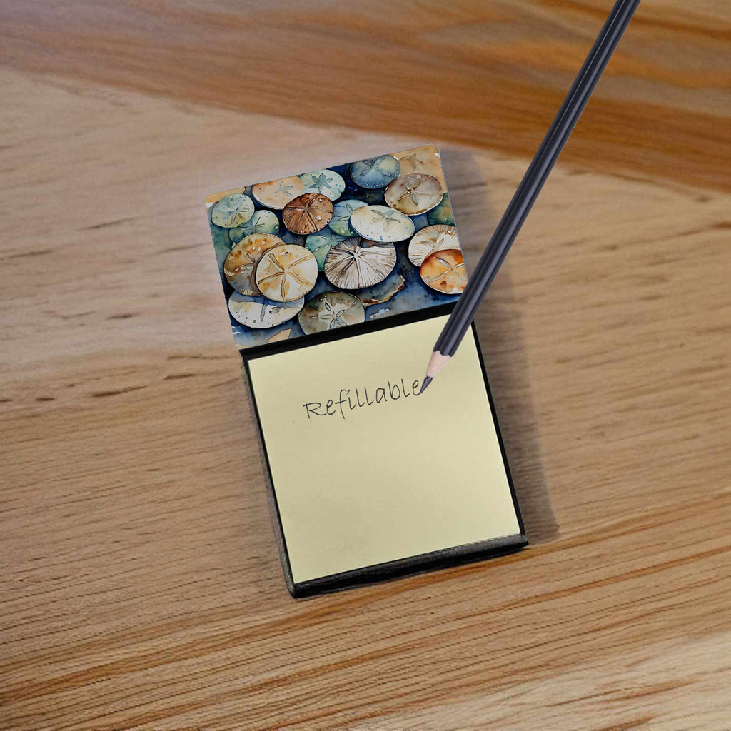 Sand Dollars Watercolor Sticky Note Holder Refillable Dispenser Desk Accessory 3x3 Pad Gift