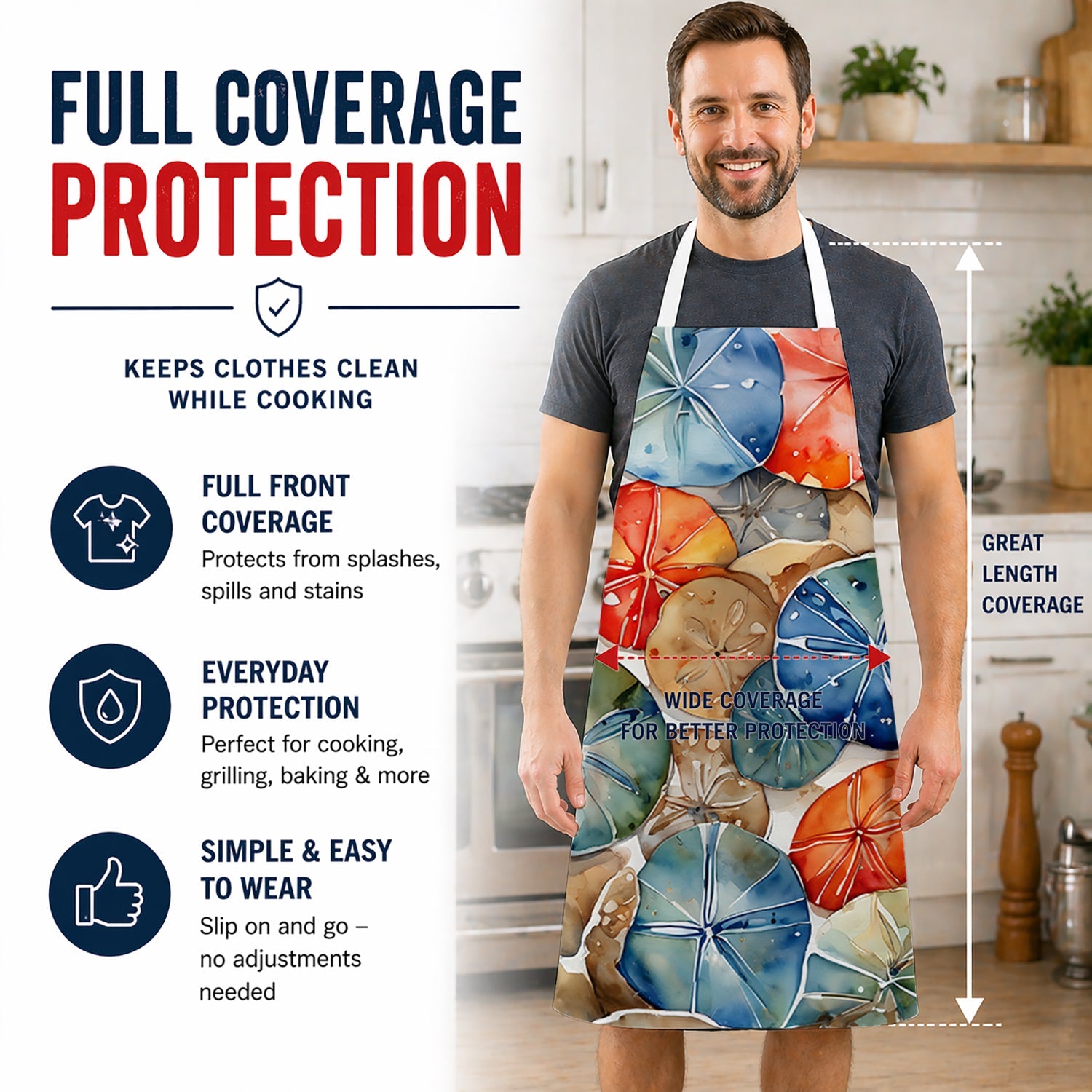 Sand Dollars Apron Cooking Kitchen Server Baking Crafts Gardening for Adult Women Men, Unisex, Large, Multicolor