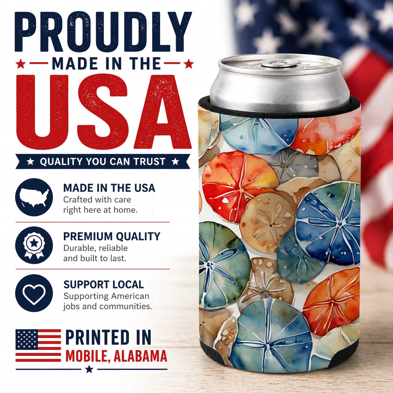 Sand Dollars Can or Bottle Hugger Cooler Sleeve for Standard 12 oz Cans, Insulated Foam Beer & Soda Can Hugger Reusable