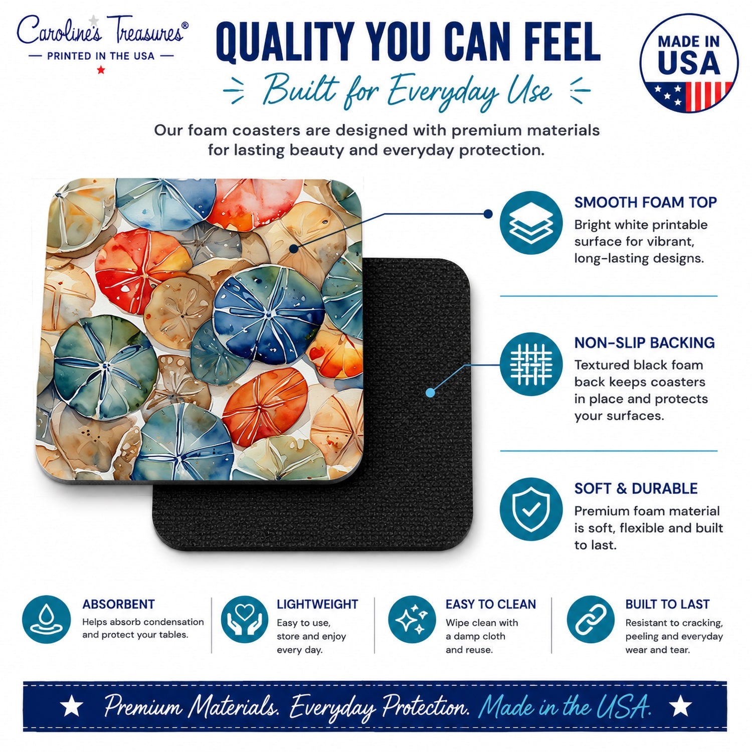 Sand Dollars Foam Coasters Set of 4 Cup Coasters for Indoor Outdoor, Tabletop Protection, Anti Slip, Mouse pad Material