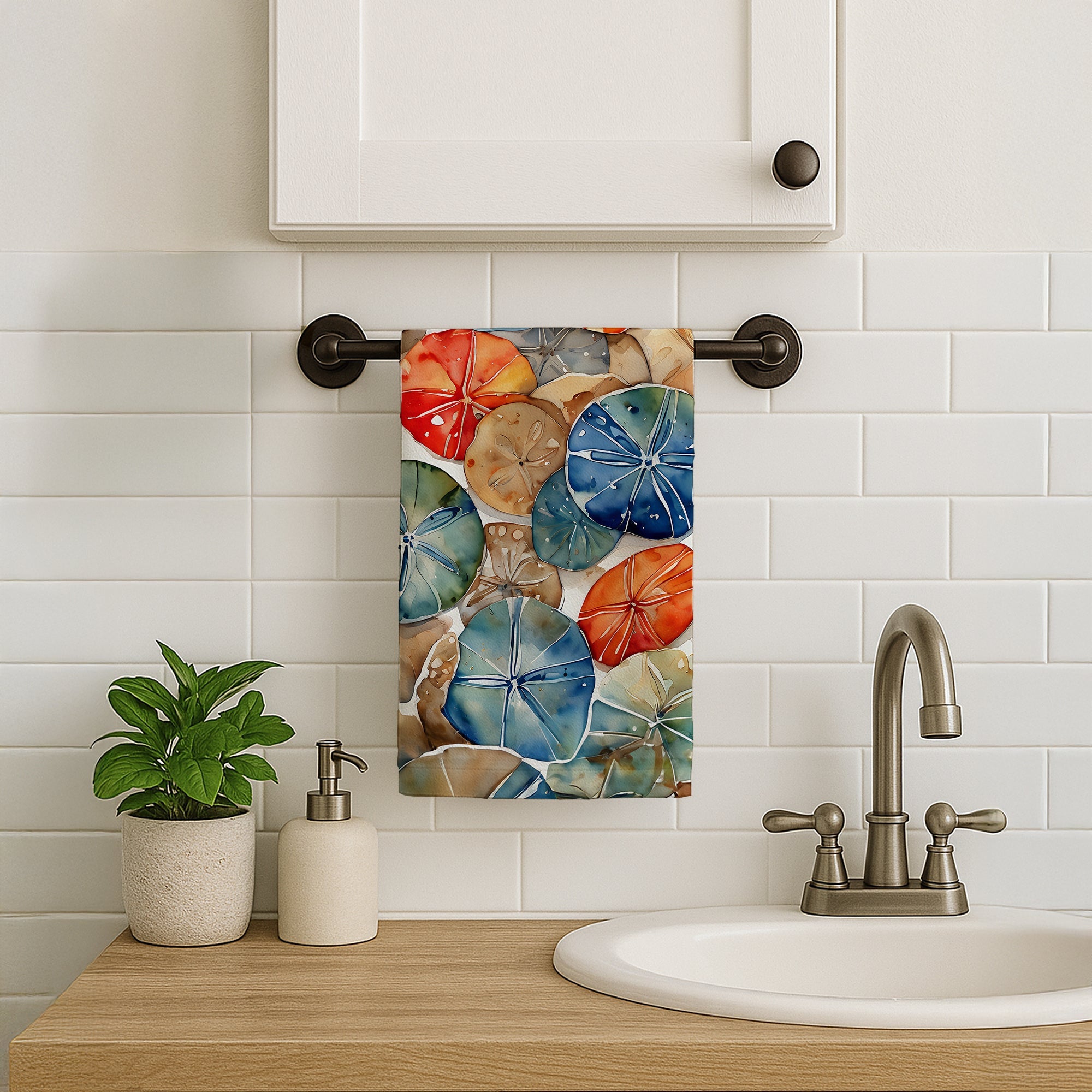 Sand Dollars Kitchen Towel Velour Plush Front and Cotton Loop Back Machine Washable