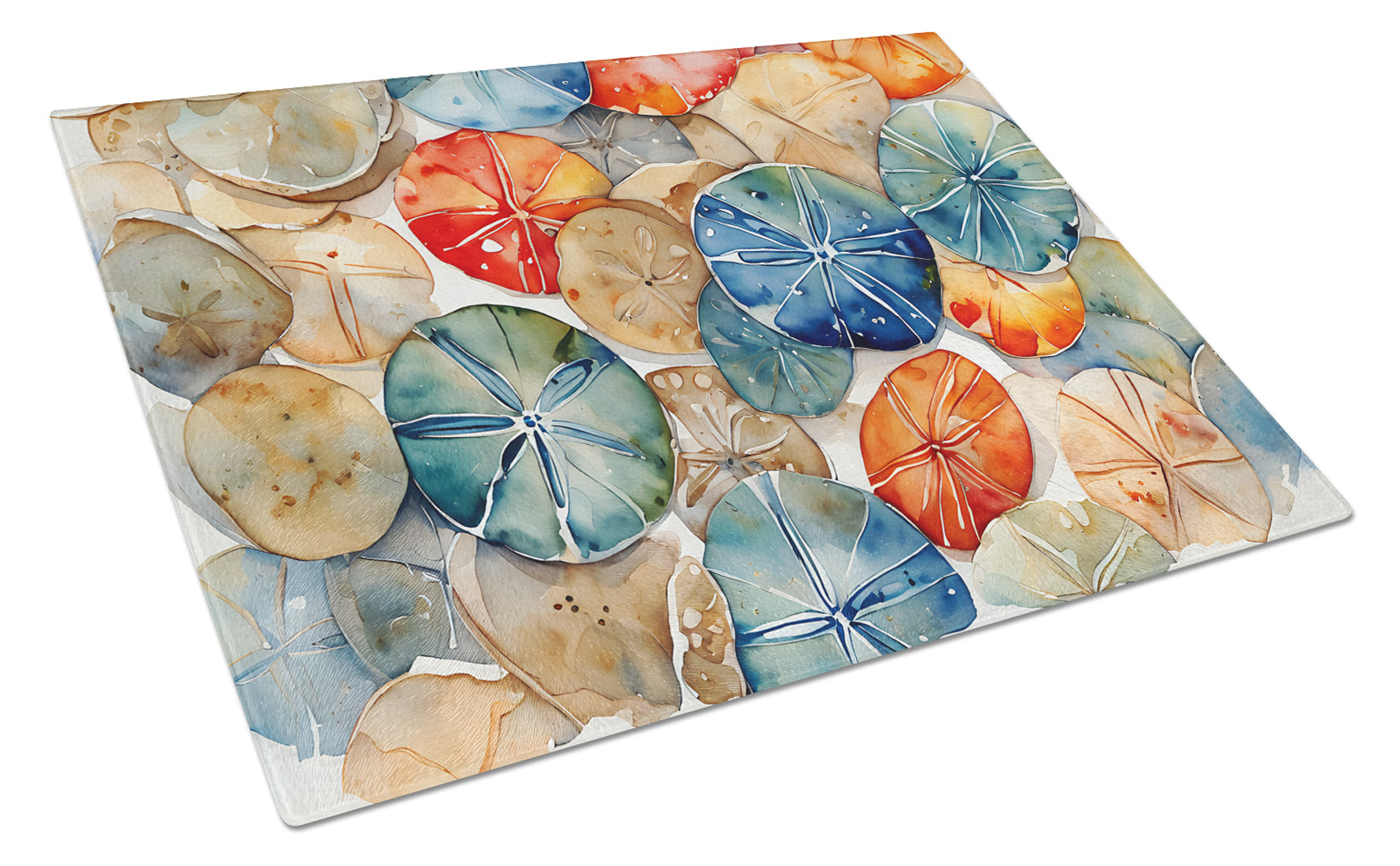 Sand Dollars Cutting Board Tempered Glass Kitchen Cutting Surface, Heat Resistant Chopping, Non-Slip Feet, Food Prep & Serving