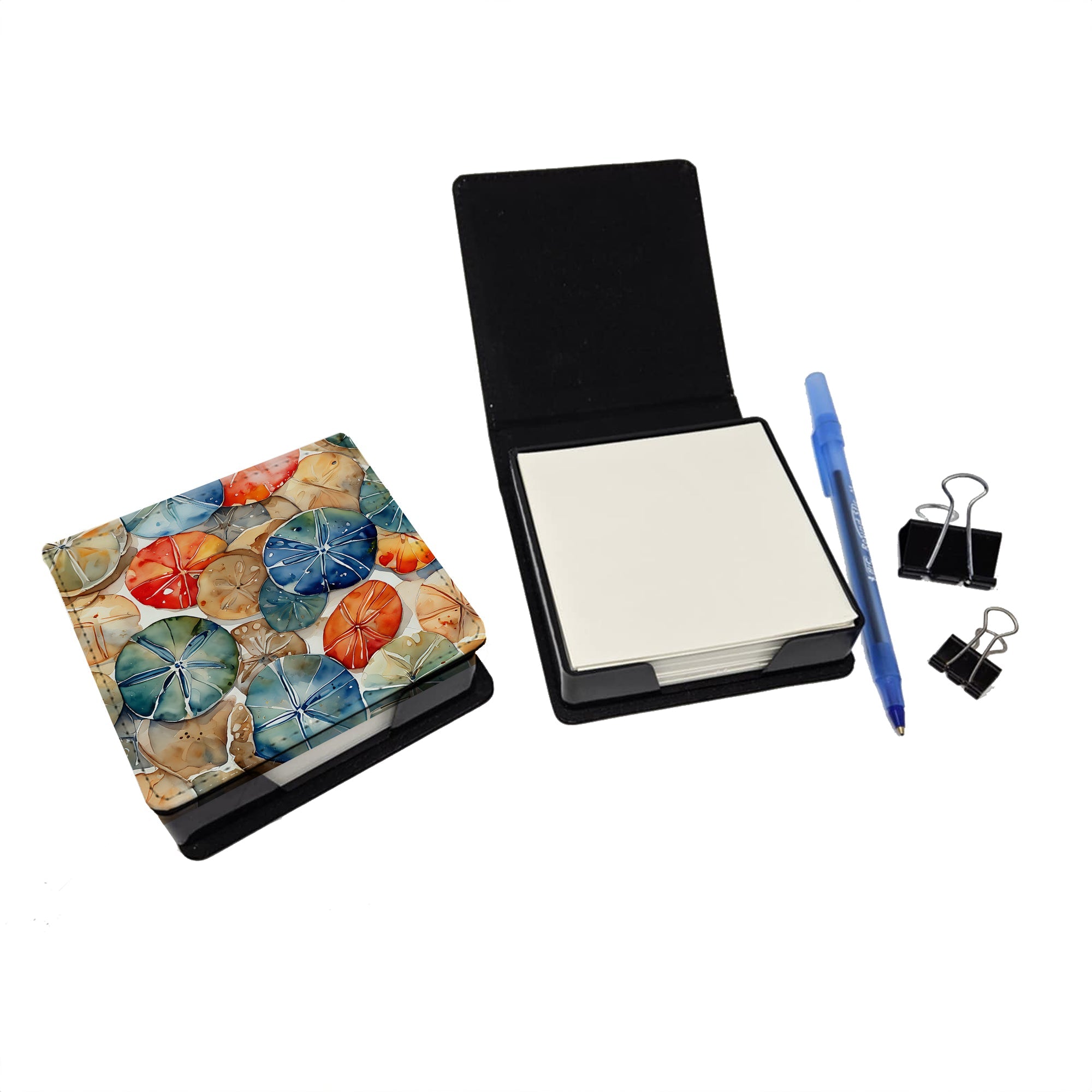 Sand Dollars PU Leather Note Paper Holder with Artist-Designed Cover, Desk Accessory, Office Gift