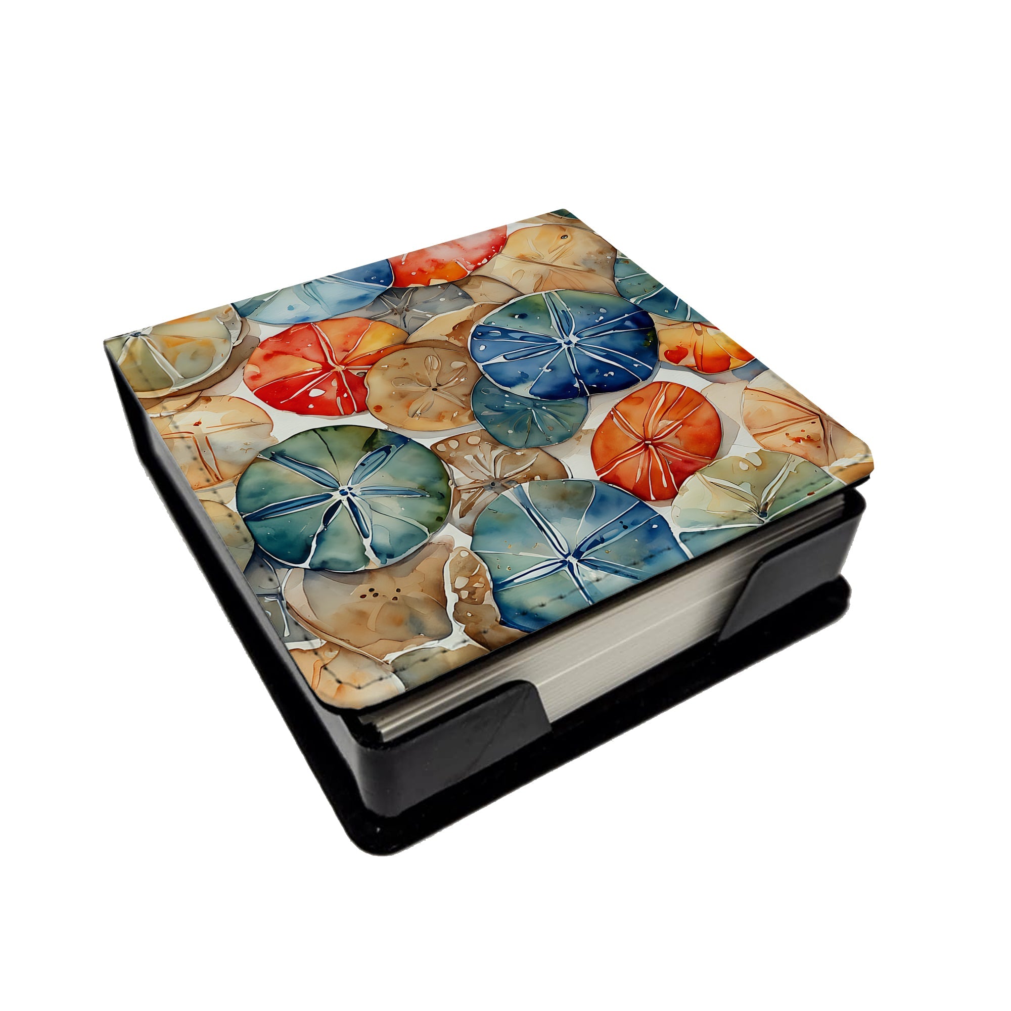 Sand Dollars PU Leather Note Paper Holder with Artist-Designed Cover, Desk Accessory, Office Gift