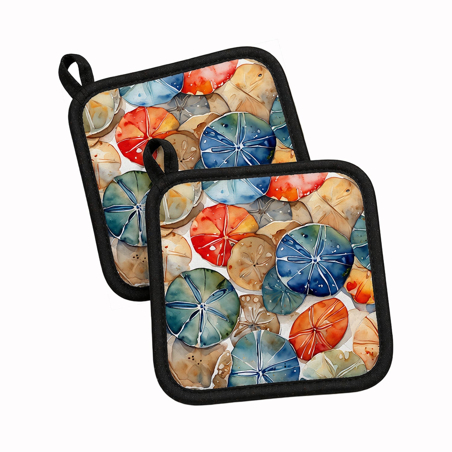 Sand Dollars Pot Holder Set of 2 Heat Resistant Quilted Hot Pads 7.5 x 7.5 Inch, Insulated Kitchen Trivets for Cooking & Baking