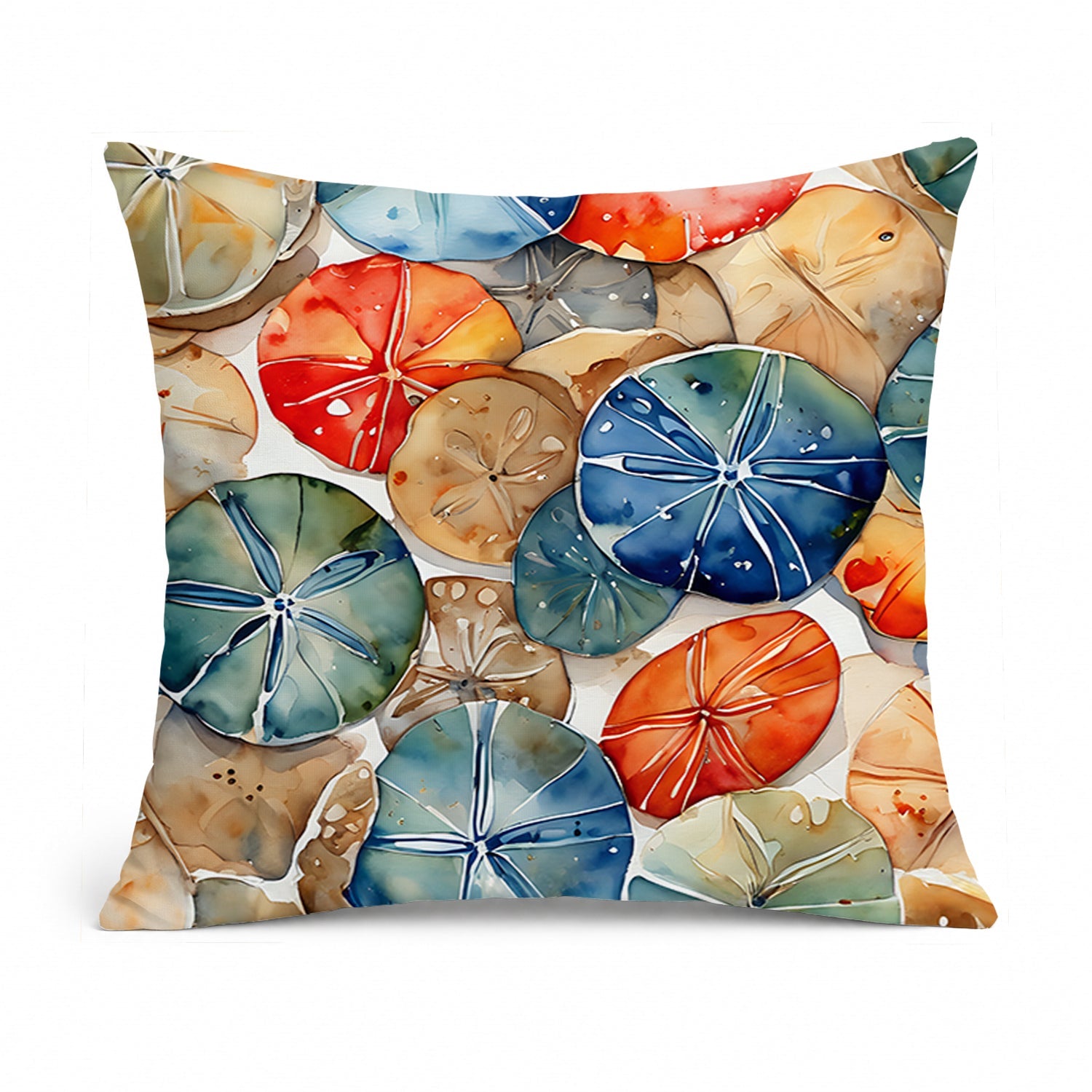 Sand Dollars Decorative Throw Pillow 14x14 Indoor Outdoor Accent Cushion, Fabric Cover with Insert for Sofa, Bed, Porch & Living Room