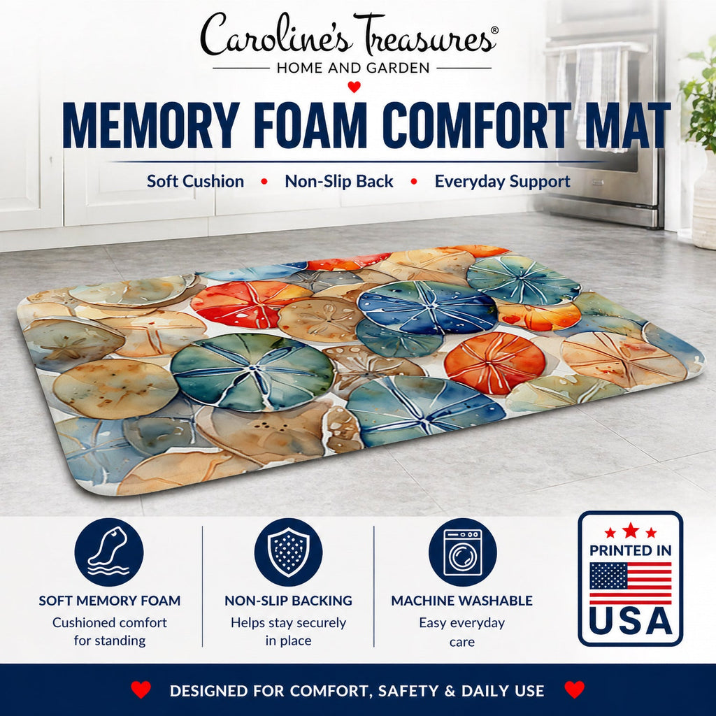 Sand Dollars Memory Foam Kitchen Mat Machine Washable Anti-Fatigue Cushion Comfort Bath or Kitchen Rug