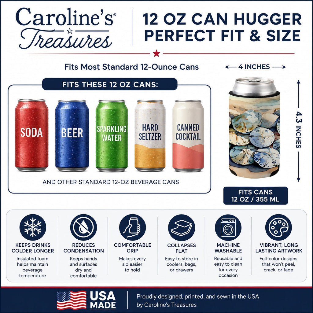 Sand Dollars Can or Bottle Hugger Cooler Sleeve for Standard 12 oz Cans, Insulated Foam Beer & Soda Can Hugger Reusable