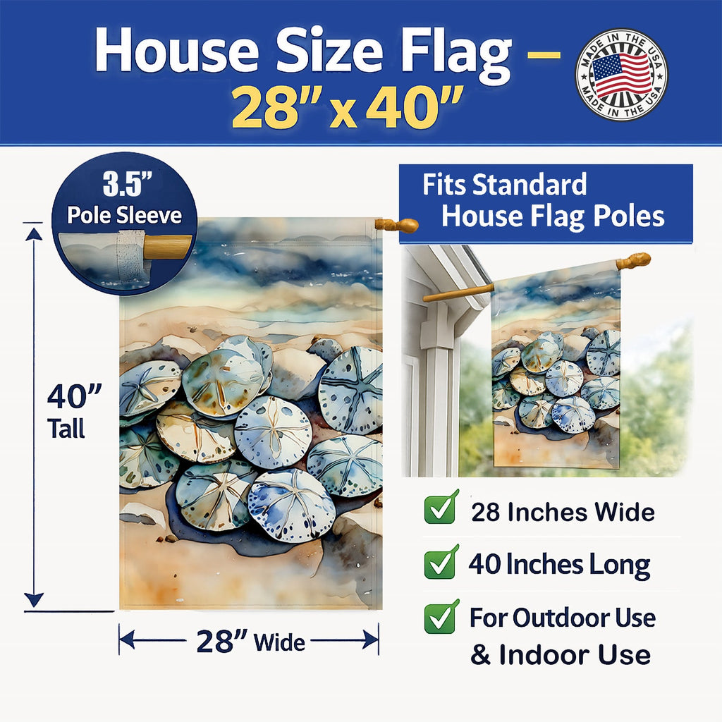 Sand Dollars House Flag 28x40 Porch Sleeve Pole Decorative Outside Yard Banner Artwork Wall Hanging, Polyester