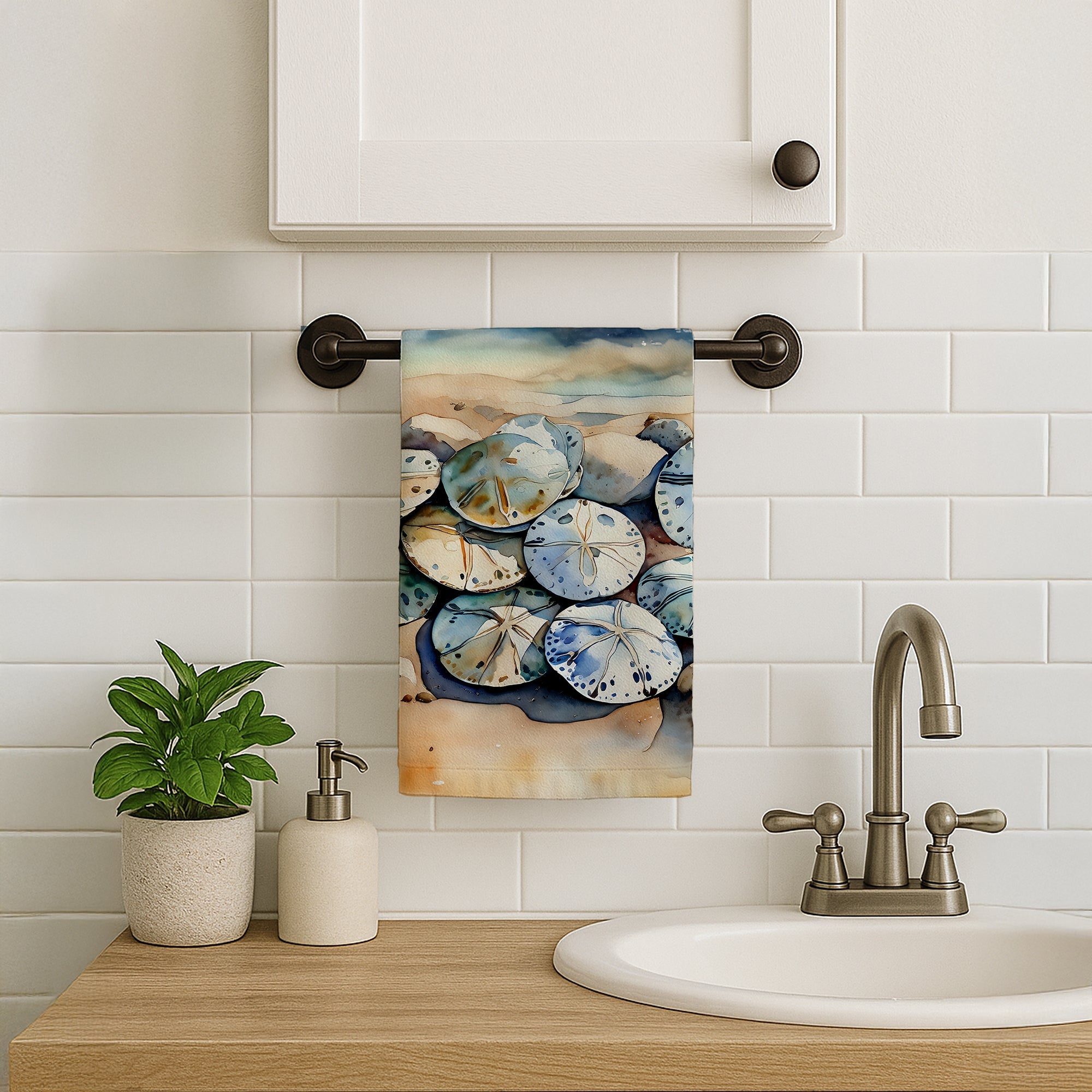 Sand Dollars Kitchen Towel Velour Plush Front and Cotton Loop Back Machine Washable