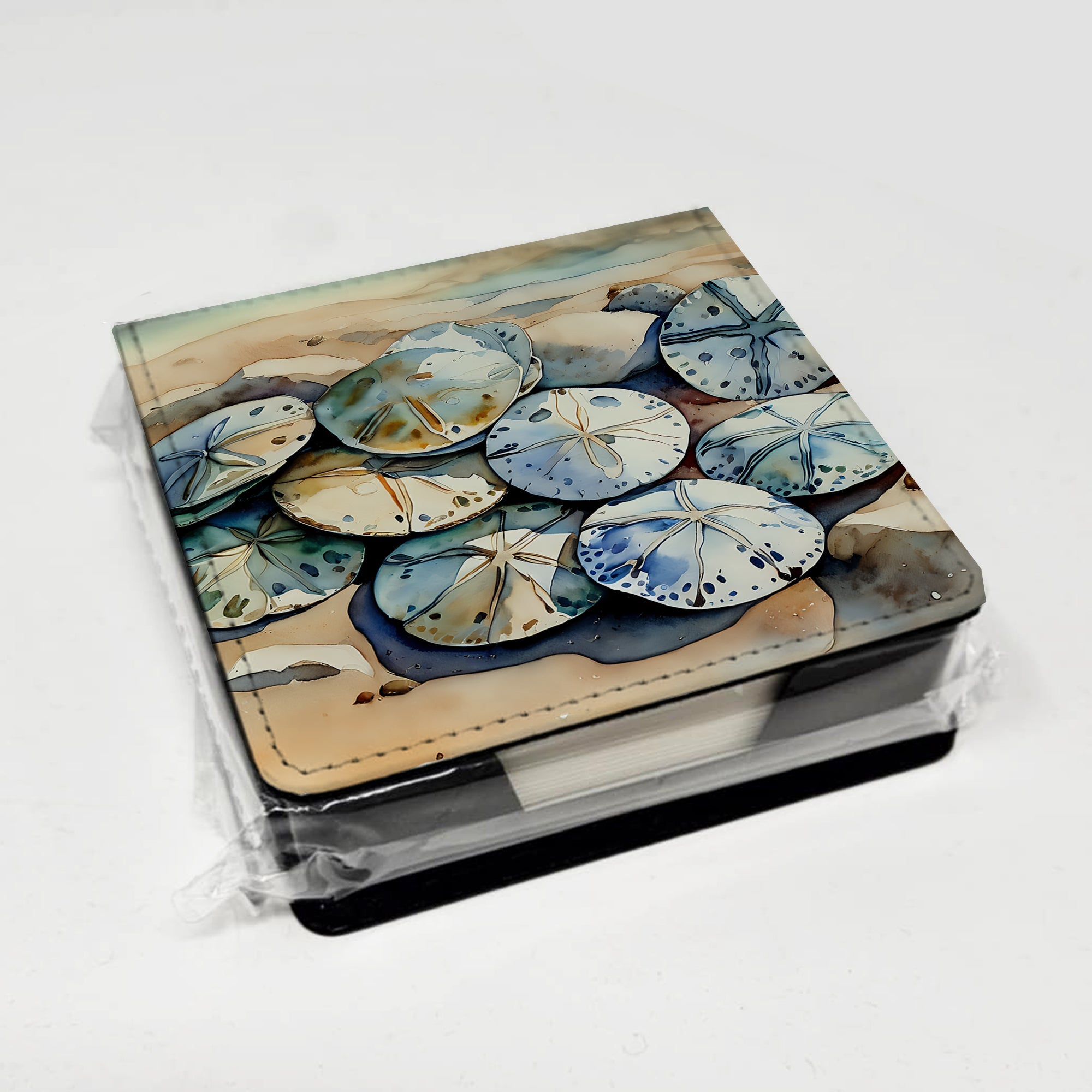 Sand Dollars PU Leather Note Paper Holder with Artist-Designed Cover, Desk Accessory, Office Gift
